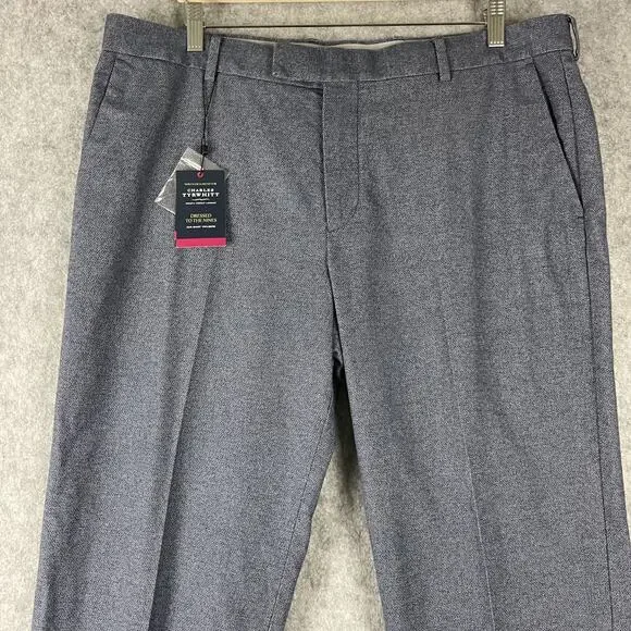 Charles Tyrwhitt Pants Mens 38x34 Blue Stretch Textured Trouser Slim Fit NEW - Picture 2 of 16